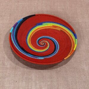 Zulu Telephone Wire Bowl South Africa Hand Woven Swirl Pattern Basket Art 9"